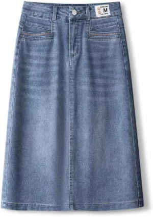 Denim Skirt Women's High-Waisted A-line Skirt with Hip Wrap