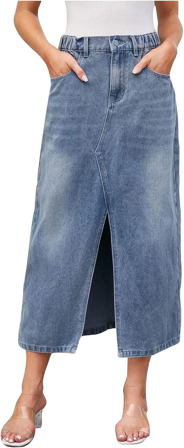 Denim Skirts for Women Hem Split Notch Distressed Mini Skirts Tight High Waisted Jean Skirt Fashion Trending Skirt
