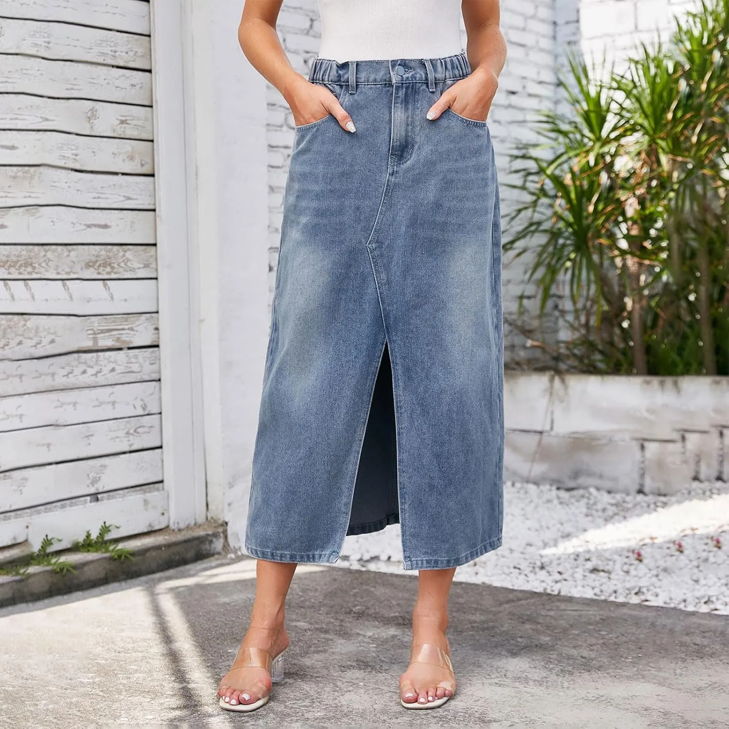 Denim Skirts for Women Hem Split Notch Distressed Mini Skirts Tight High Waisted Jean Skirt Fashion Trending Skirt