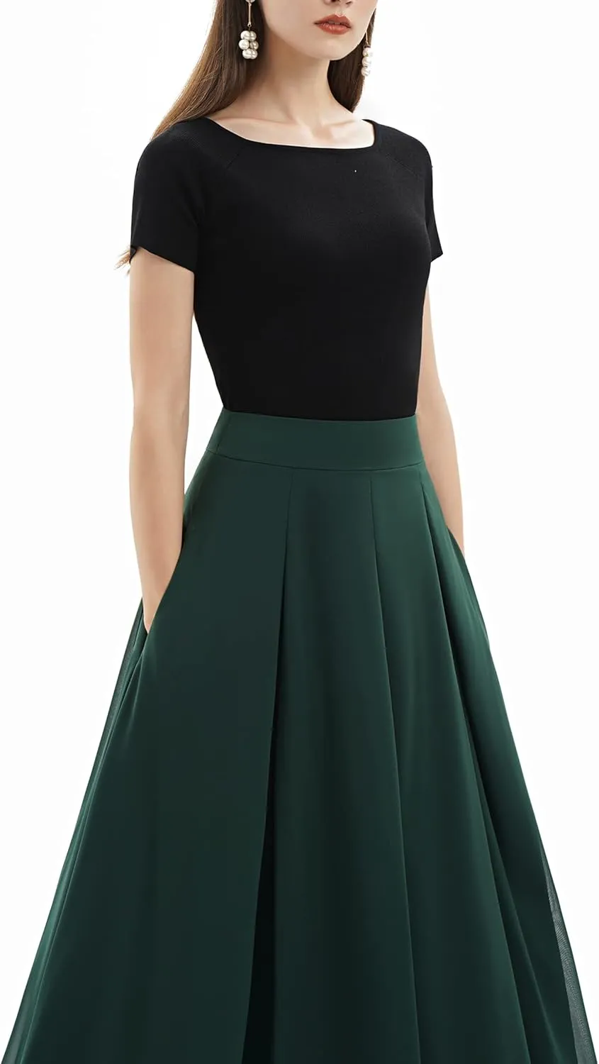 Diydress Womens Long Chiffon Skirts Maxi Skirt Floor Length High Waist Formal Prom Party Skirts with Pockets