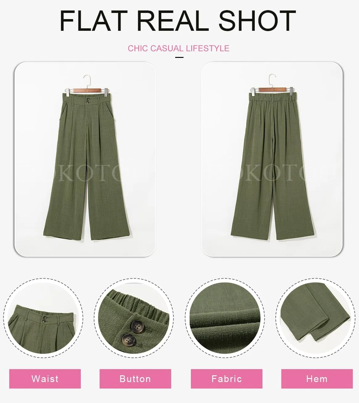 Dokotoo Womens Linen Pants Casual Loose Wide Leg Pants for Women Elastic Waist Palazzo Pants Trousers with Pockets