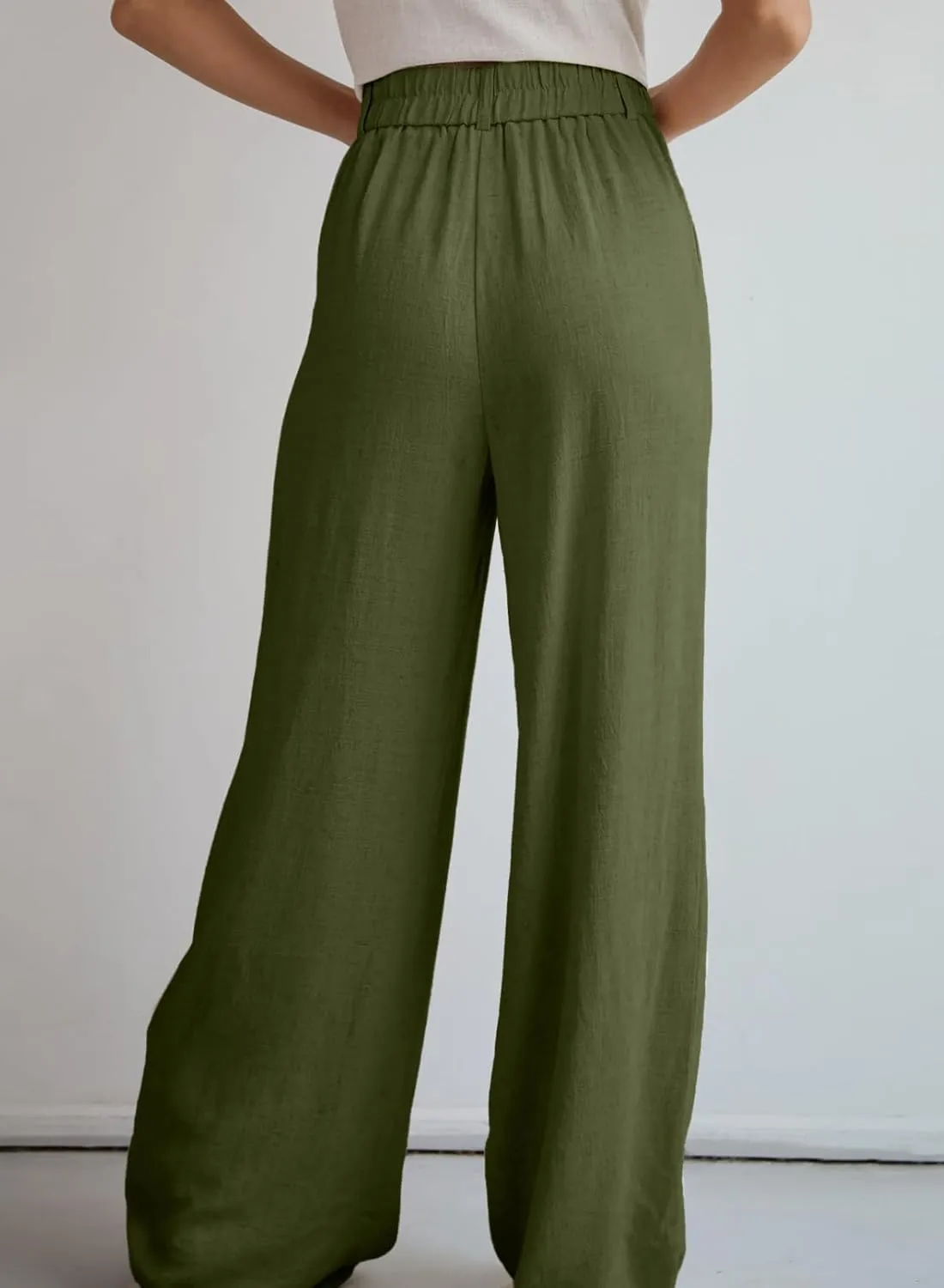 Dokotoo Womens Linen Pants Casual Loose Wide Leg Pants for Women Elastic Waist Palazzo Pants Trousers with Pockets