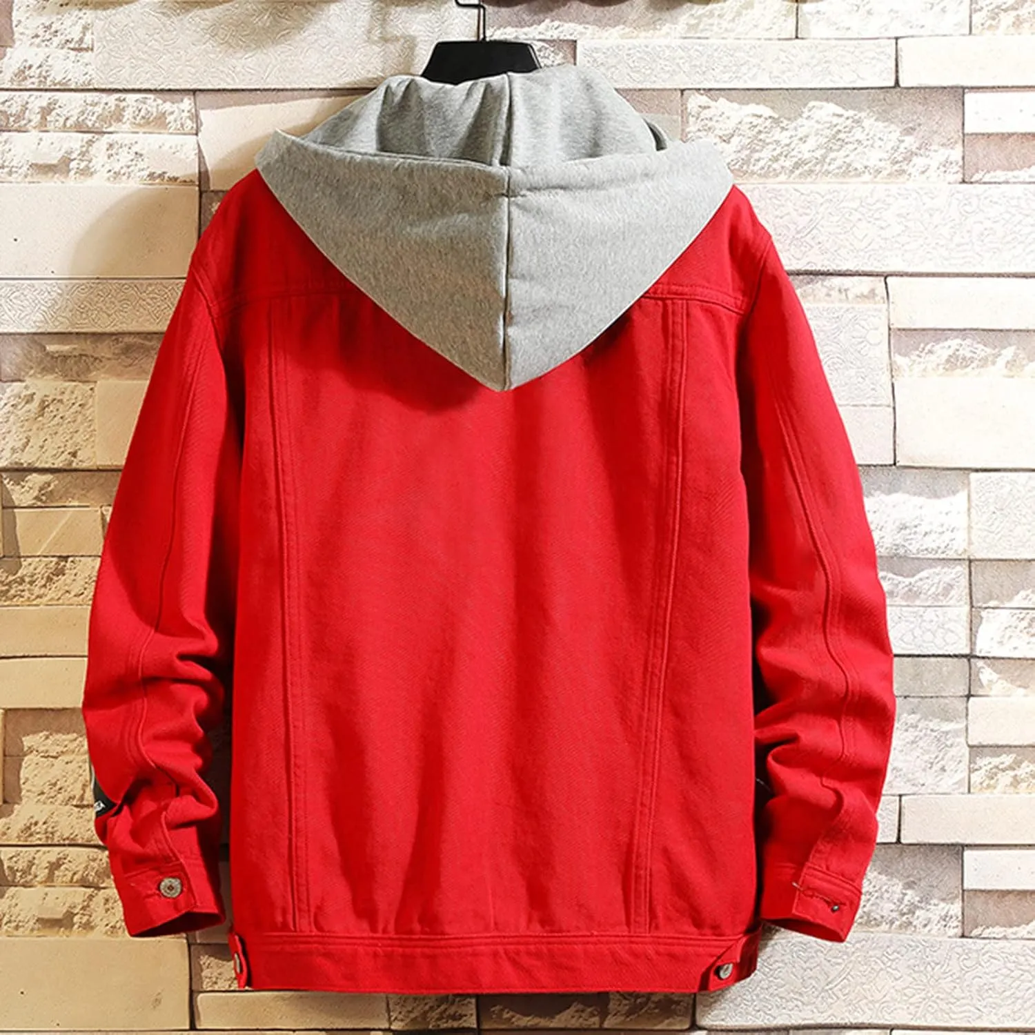 Double Coat Mens Spring And Autumn Leisure Solid Color Buckle Hooded Denim Jacket Coat