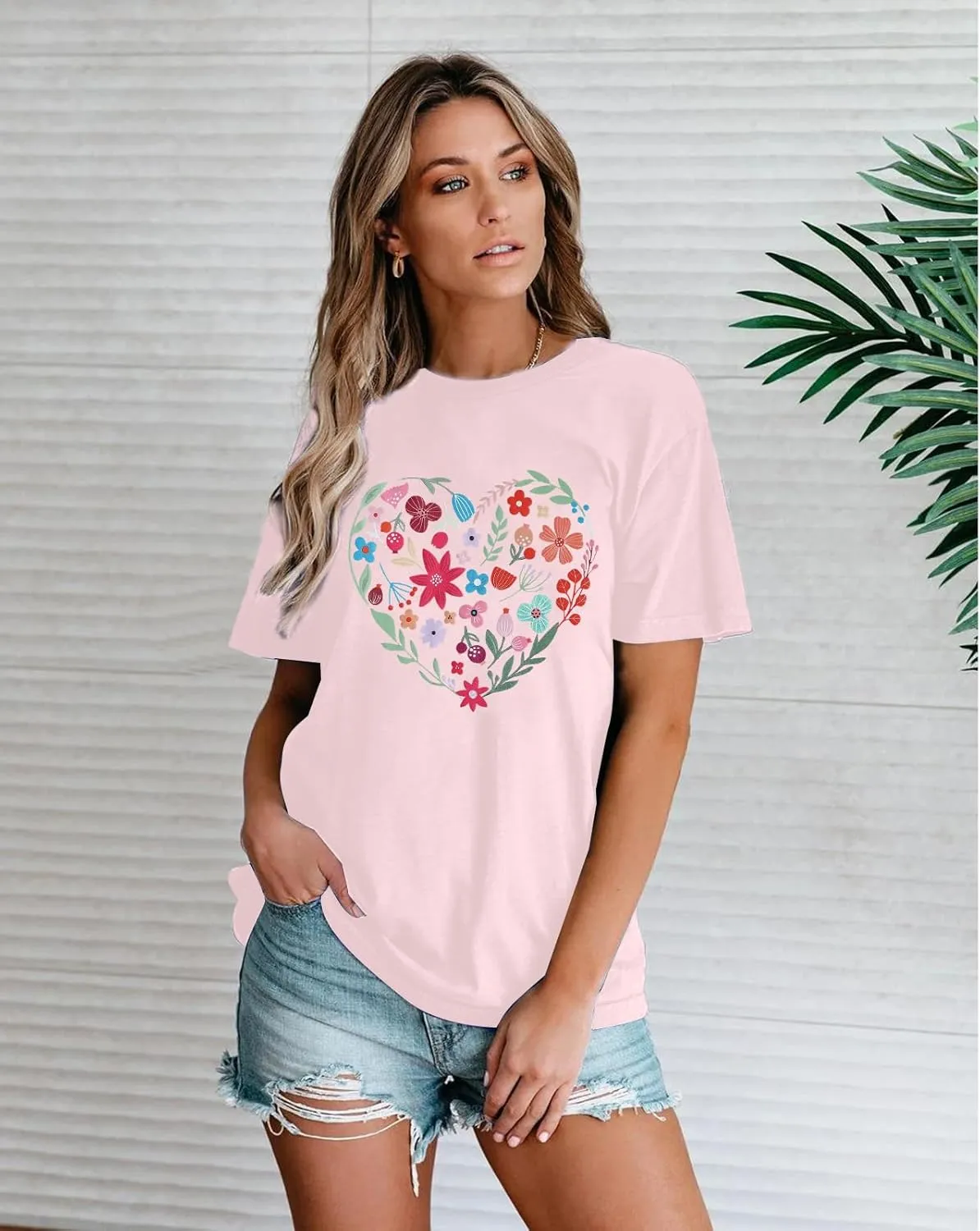 DUTUT Women Vintage Wildflower Shirt Floral Heart Graphic Shirts Boho Flower Tees Botanical Plant Short Sleeve Tops