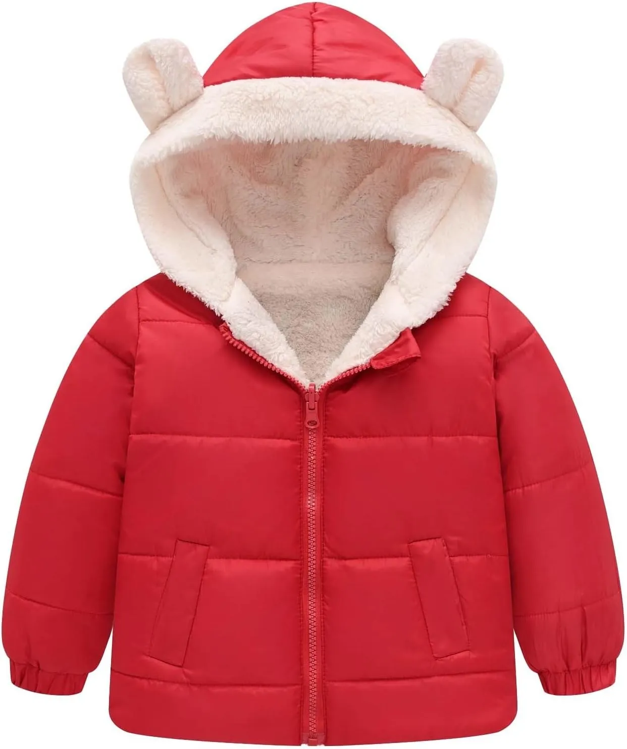 EnJoCho Boys And Girls Middle Children Solid Color Ears Cute Pocket Short Cotton Padded Children's Coat Girls