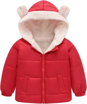 EnJoCho Boys And Girls Middle Children Solid Color Ears Cute Pocket Short Cotton Padded Children's Coat Girls