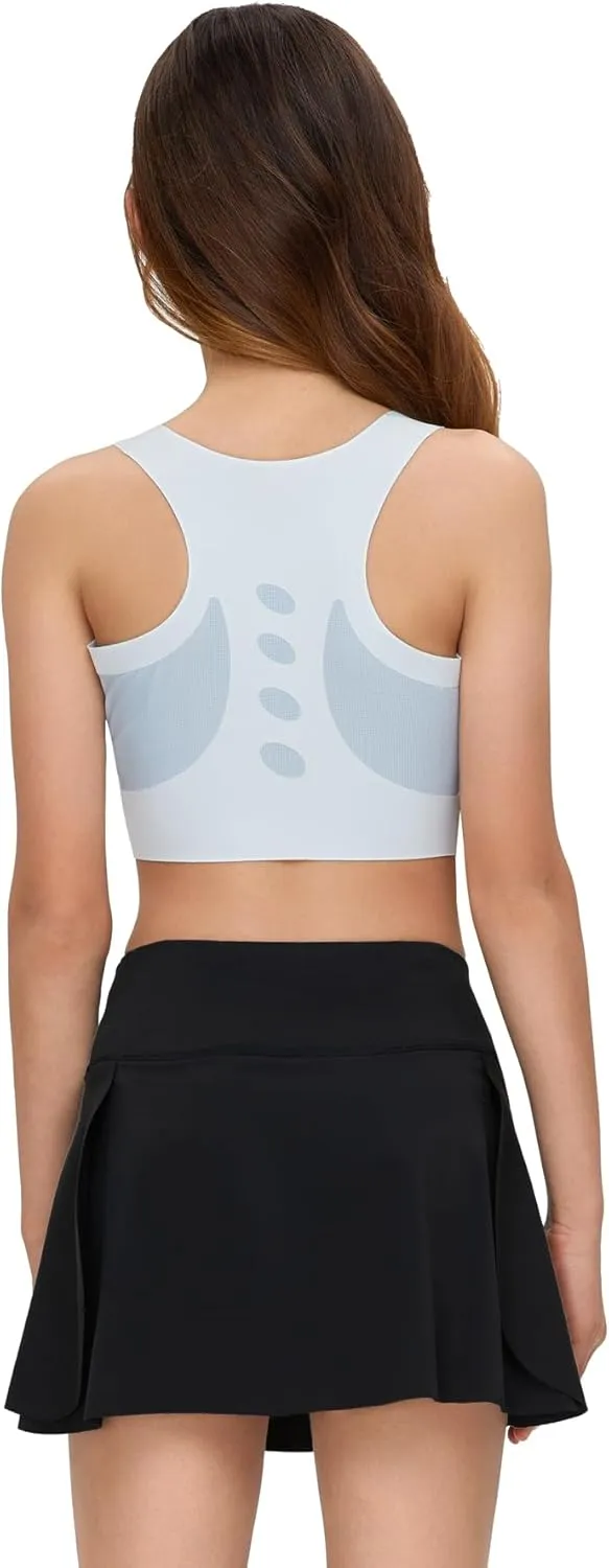 EPLAZA 2 in 1 Girls Pleated Tennis Skirt with Pockets High Wasited Athletic Crossover Design Workout Golf Skorts