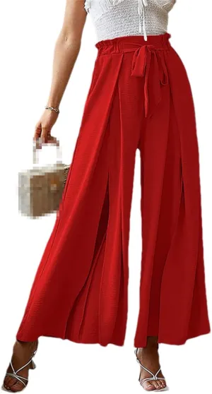 ERFMFKL Women's Lightweight Trousers Bow Loose Fold Wide Leg Pants High Waist Lace Up Pants