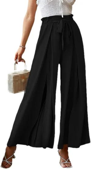 ERFMFKL Women's Lightweight Trousers Bow Loose Fold Wide Leg Pants High Waist Lace Up Pants