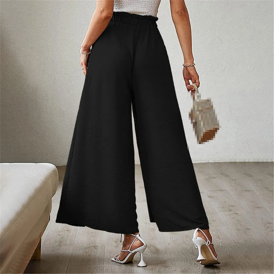ERFMFKL Women's Lightweight Trousers Bow Loose Fold Wide Leg Pants High Waist Lace Up Pants