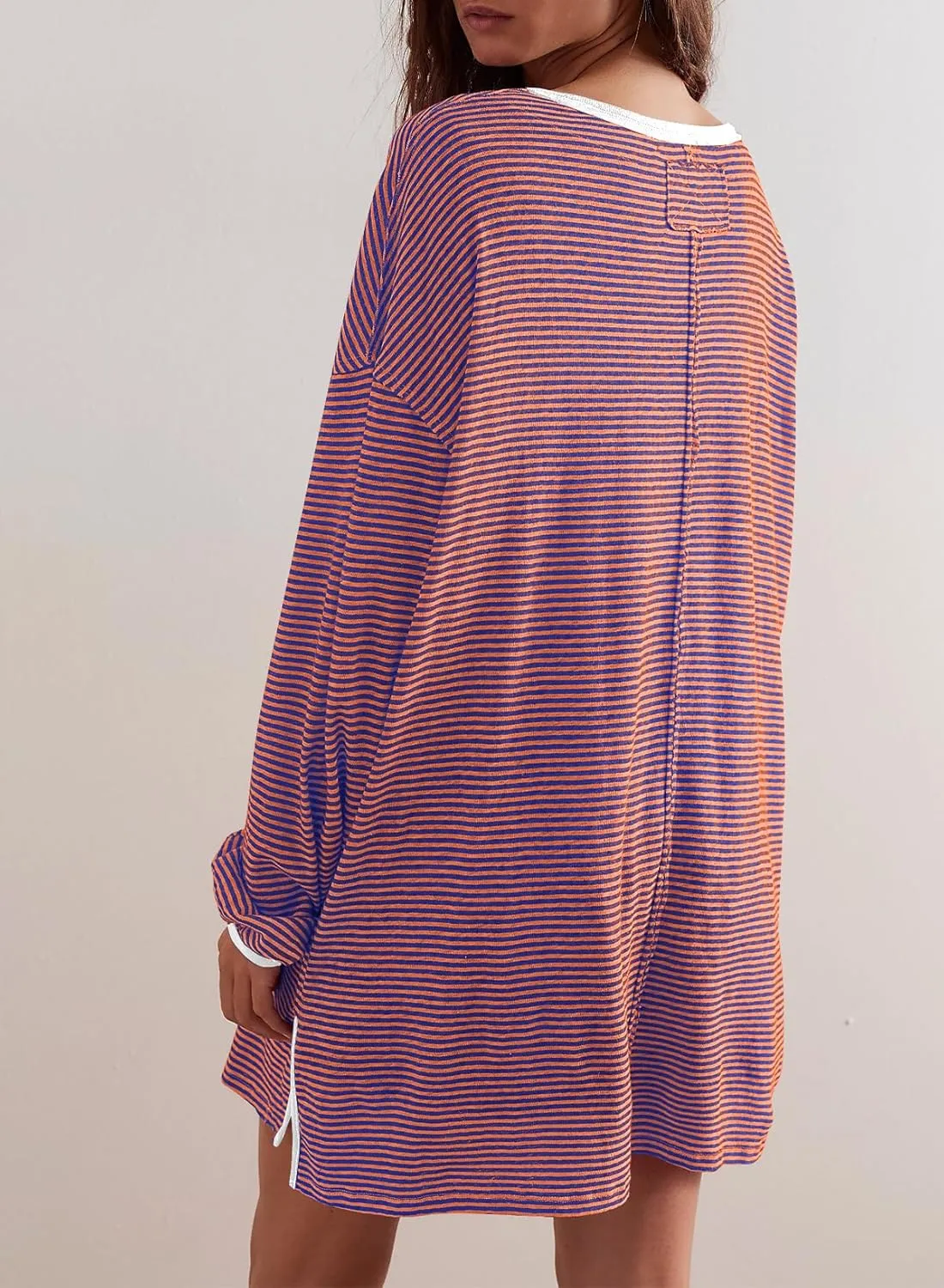 EVALESS Long Sleeve Shirts for Women Trendy Lightweight Crew Neck Striped Tee Shirt Top