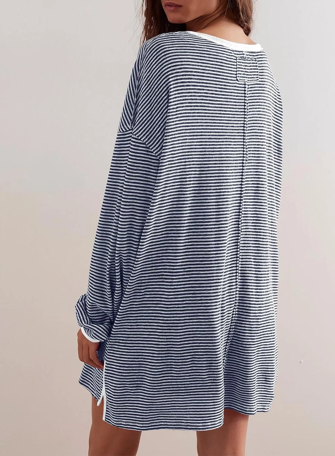 EVALESS Long Sleeve Shirts for Women Trendy Lightweight Crew Neck Striped Tee Shirt Top