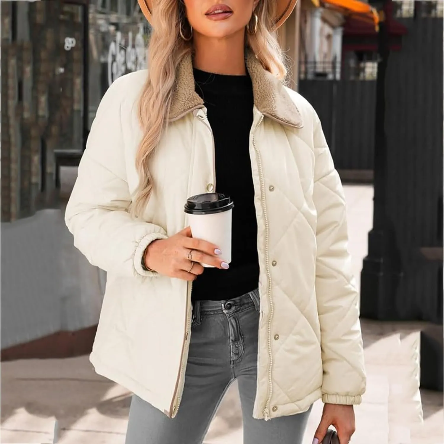 Fall Winter Jackets for Women 2024 Warm Quilted Jackets Lightweight Casual Puffer Jacket Padded Down Coat Outerwear