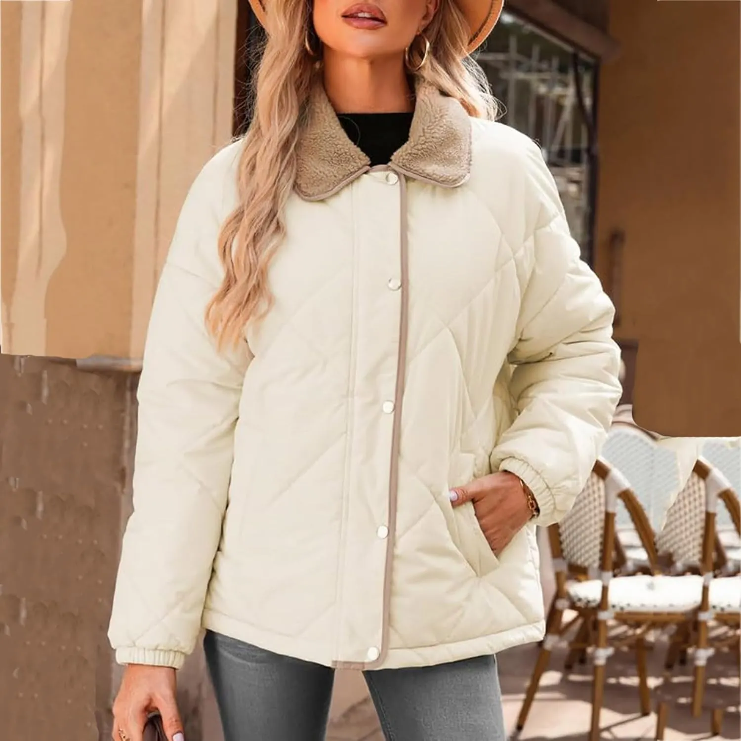 Fall Winter Jackets for Women 2024 Warm Quilted Jackets Lightweight Casual Puffer Jacket Padded Down Coat Outerwear