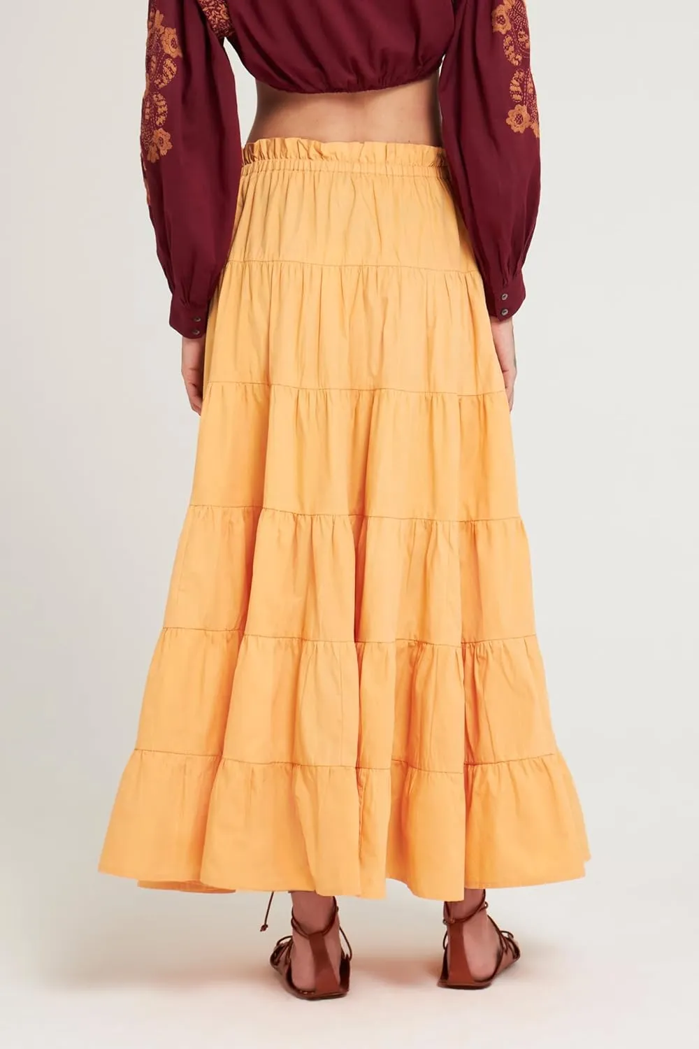 Faretumiya Women Boho Maxi Skirt High Elastic Waist Flowy Pleated Long Skirt Swing Tiered A Line Skirt Bohemian Casual Skirt