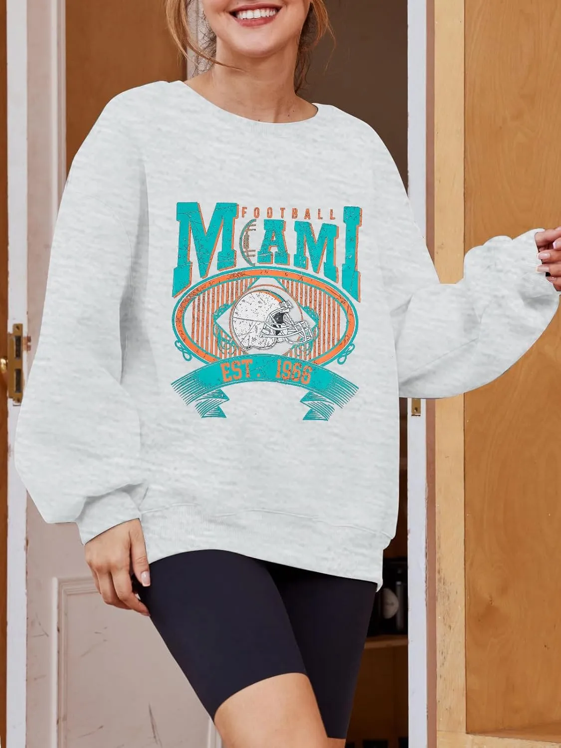 FASHGL Miami Football Sweatshirt Women Game Day Oversize Shirt Sunday Funday Football Season Long Sleeve Shirt