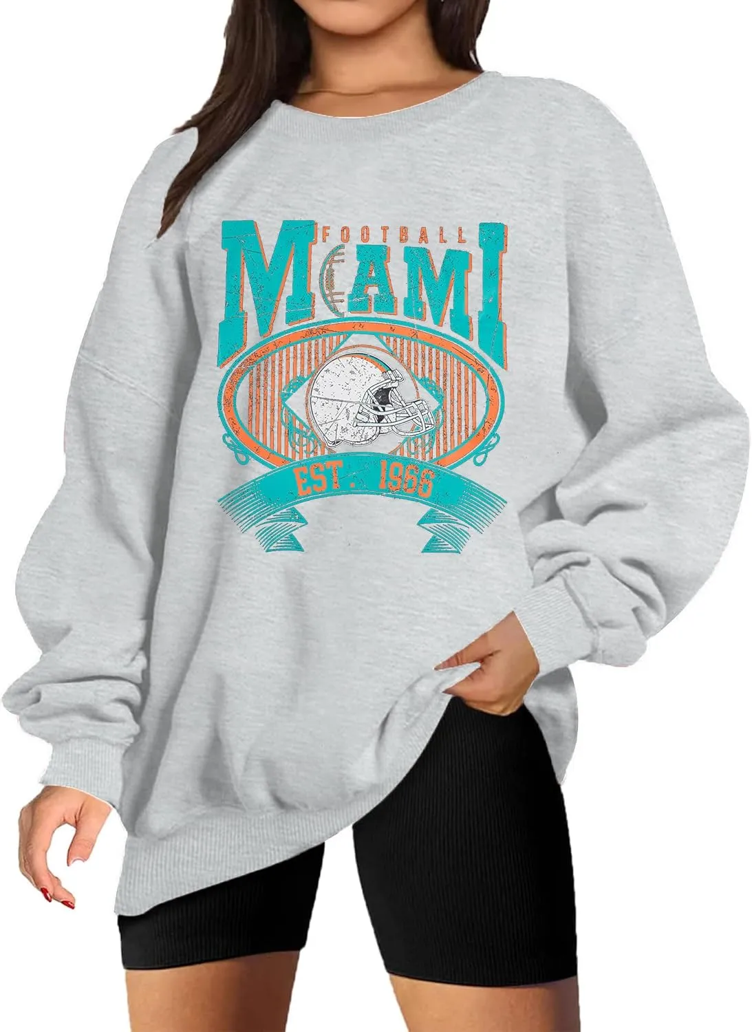 FASHGL Miami Football Sweatshirt Women Game Day Oversize Shirt Sunday Funday Football Season Long Sleeve Shirt