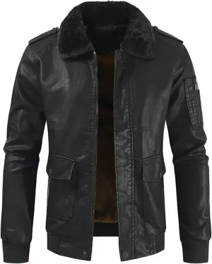 Faux Leather Jacket Men,Bomber Motorcycle Jacket Coats Zipper Slim Sherpa Lined Winter Warm Outwear with Pocket
