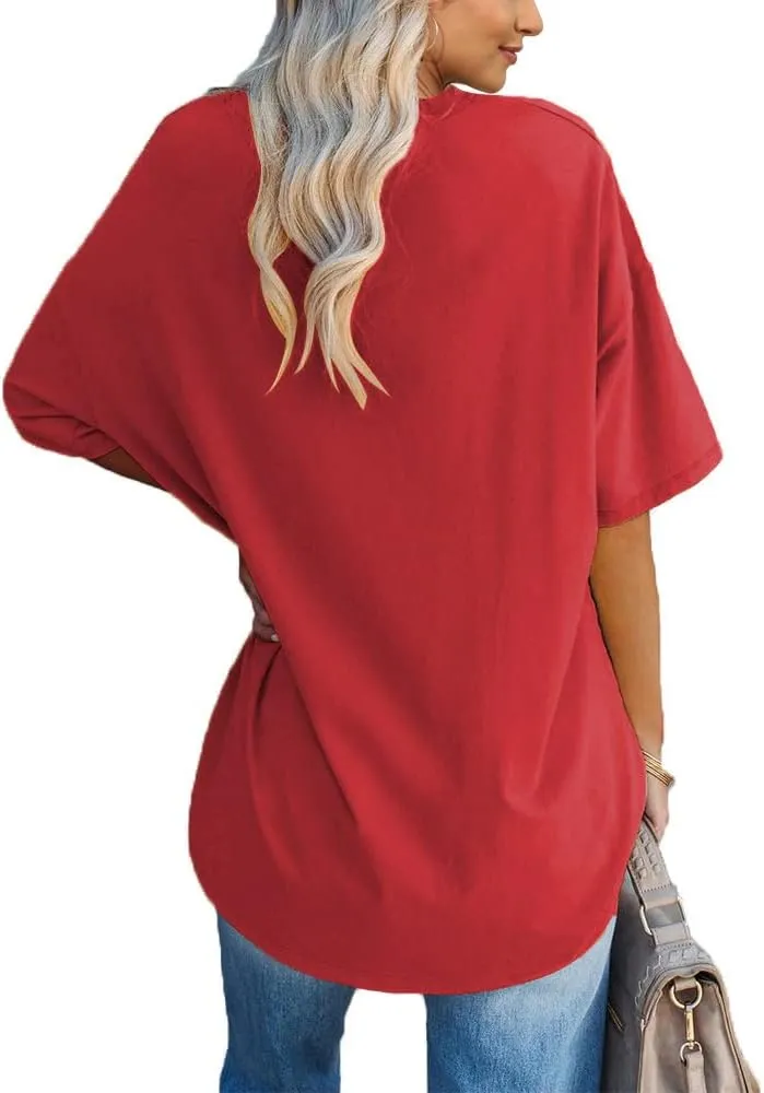 Fazortev Womens Oversized Queen Of Hearts Graphic T Shirts Casual V Neck Half Sleeve Summer Loose Tees Tunic Tops