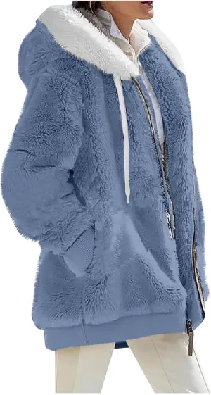 Fleece Jacket Women Sherpa Jacket Zip Up Hooded Oversized Coats Warm Winter Coats for Women 2024 with Pockets