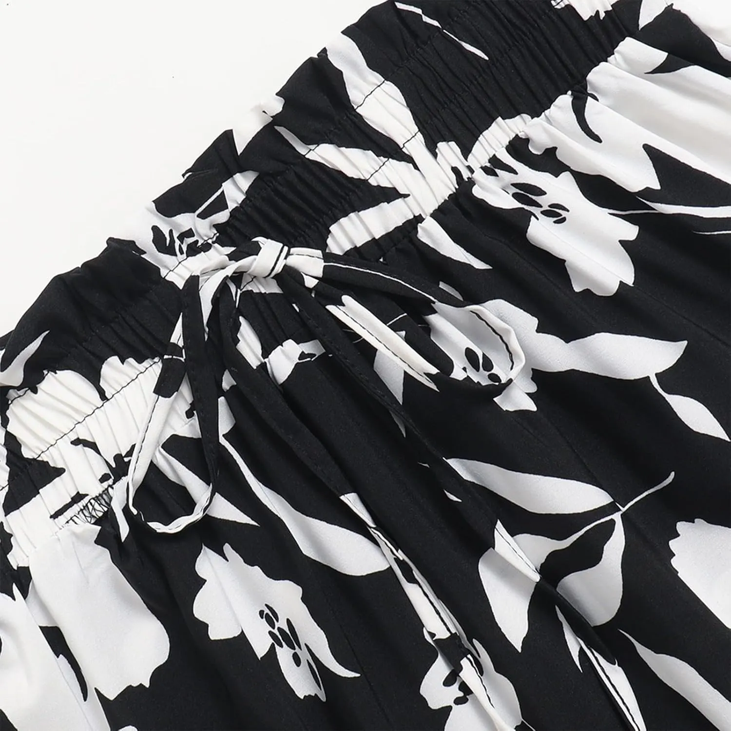 Floral Maxi Skirts for Women High Waisted Ankle Length Flared Skirt Drawstring Casual Boho Flowy A-Line Skirts