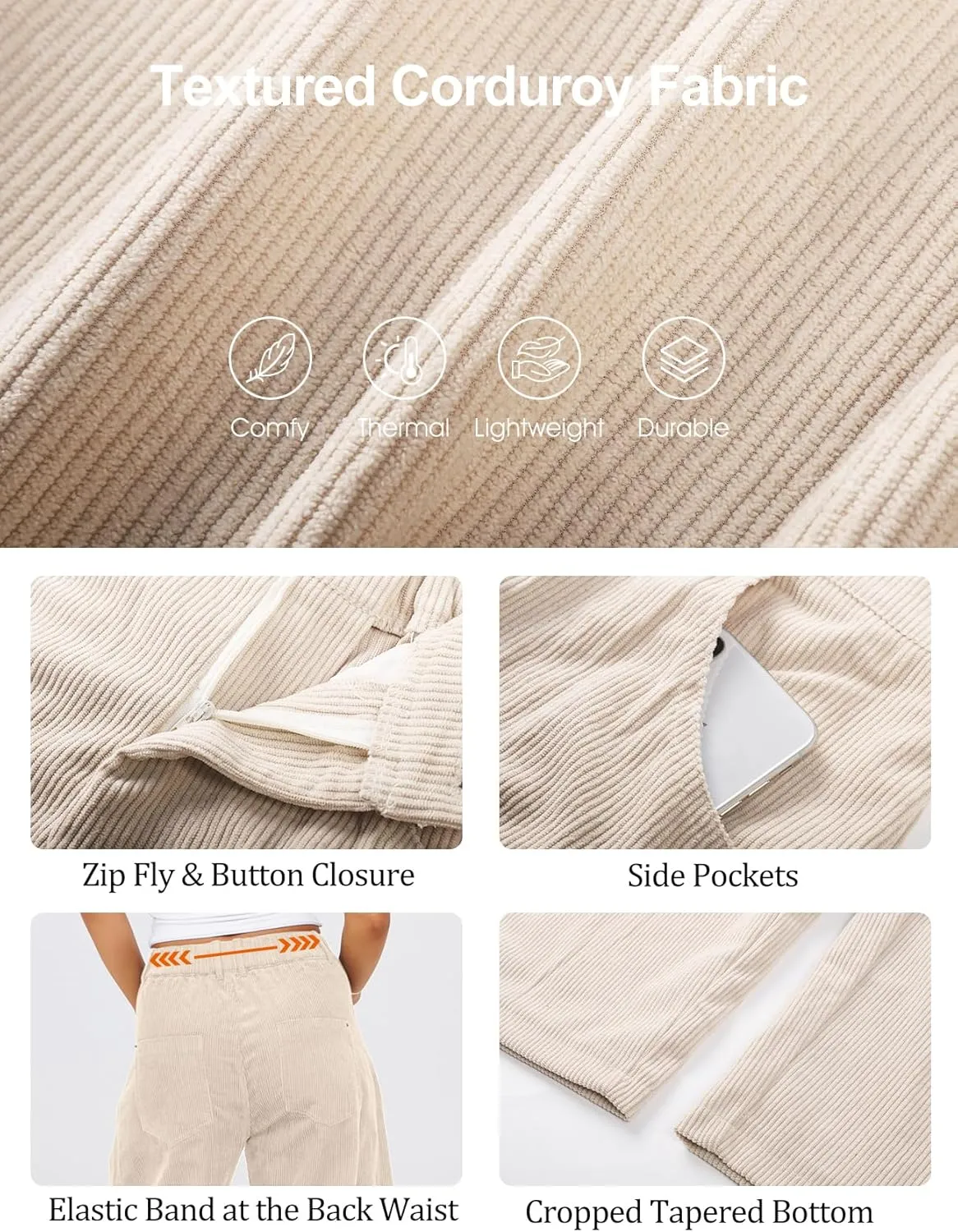Flygo Womens Corduroy Pants Mid Rise Corduroy Barrel Pants Wide Leg Elastic Waist Cord Pants Casual Baggy Trousers
