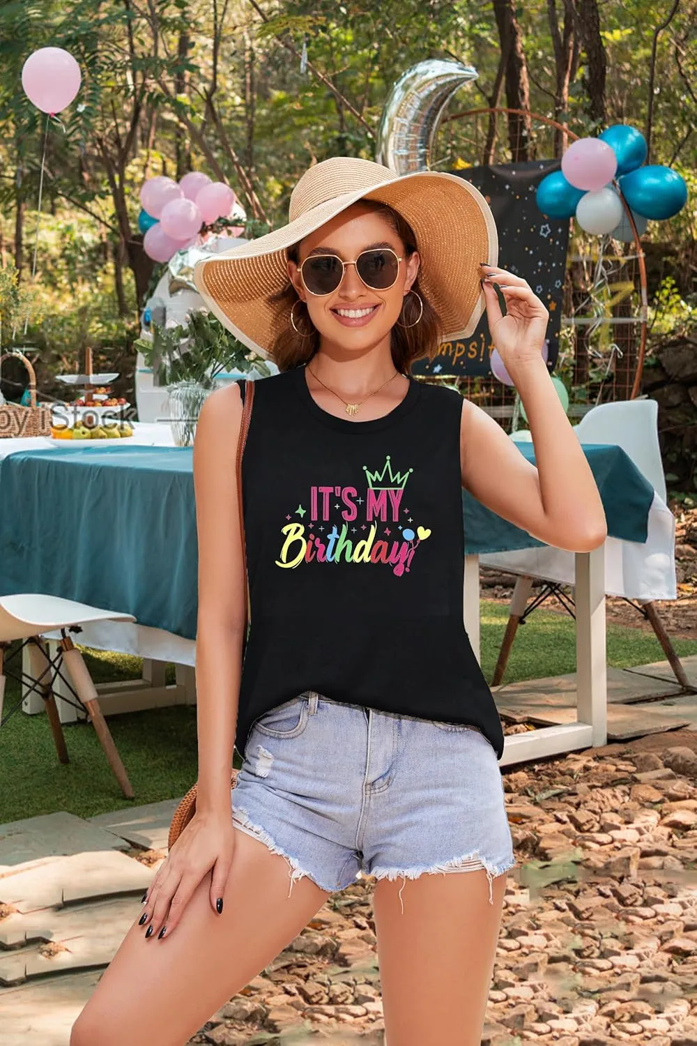 FRYAID Birthday Tank Top Women Funny It's My Birthday Graphic Shirt Beach Party Gifts Summer Vacation Outfit Sleeveless Top