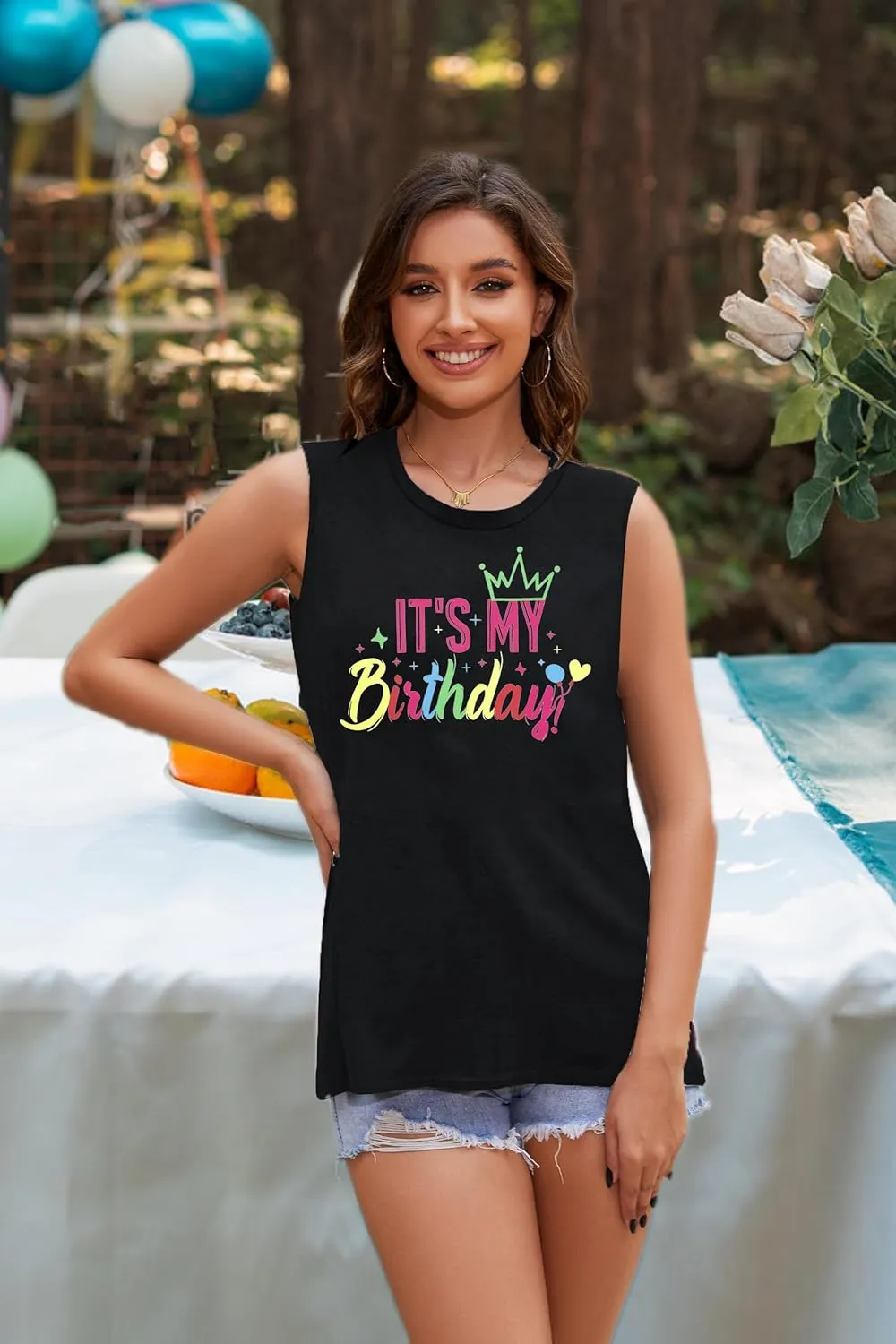 FRYAID Birthday Tank Top Women Funny It's My Birthday Graphic Shirt Beach Party Gifts Summer Vacation Outfit Sleeveless Top