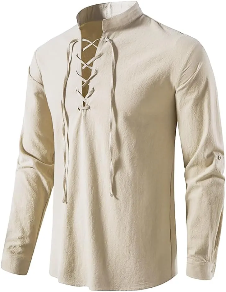 Gionforsy Men's Medieval Pirate Vest Long Sleeve Shirt Medieval Renaissance Costume lace up Vest Gothic Shirt