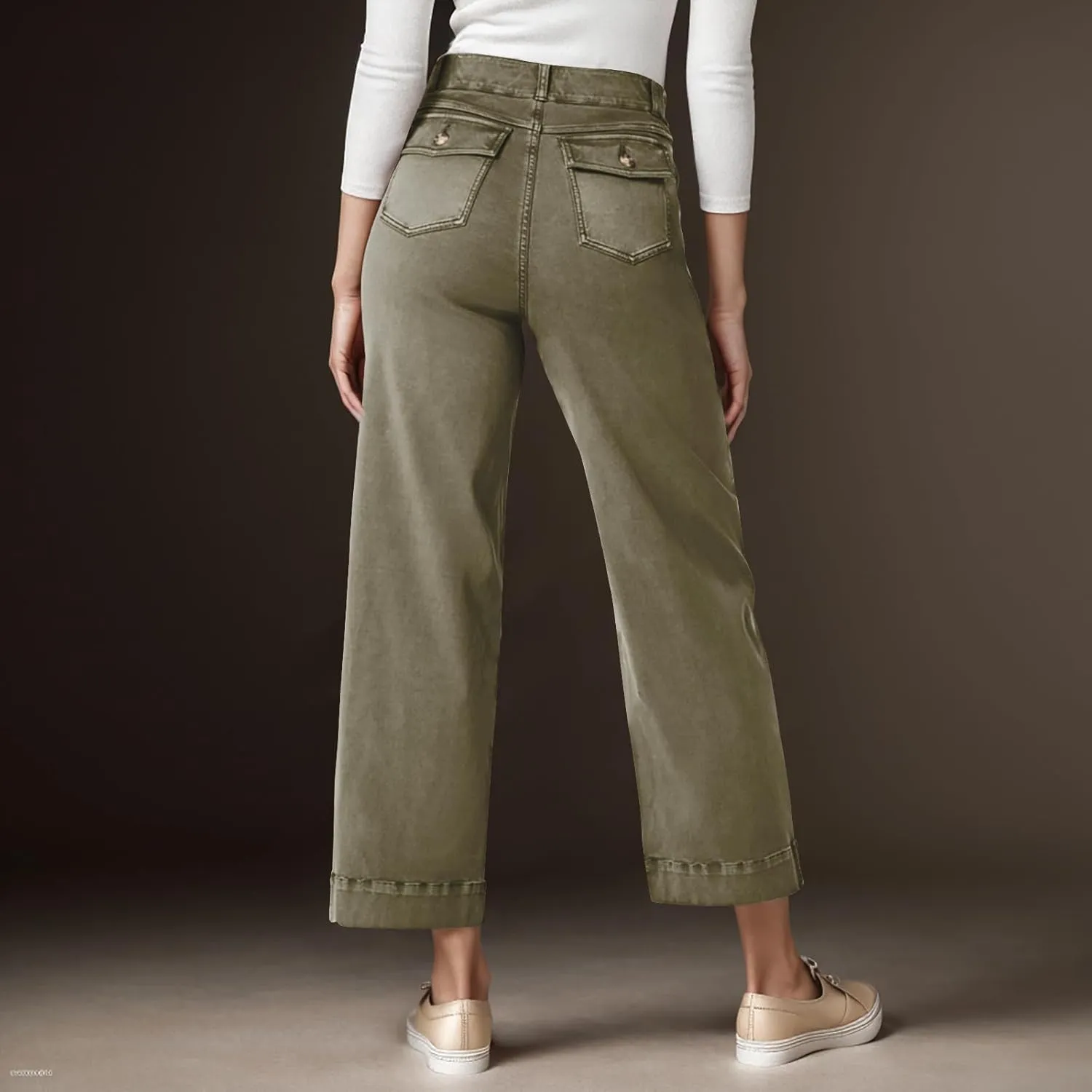 Gumipy Women Stretch Twill Cropped Wide Leg Pant High Waist Casual Capri Pants Straight Leg Chino Pants Dressy Ankle Jeans