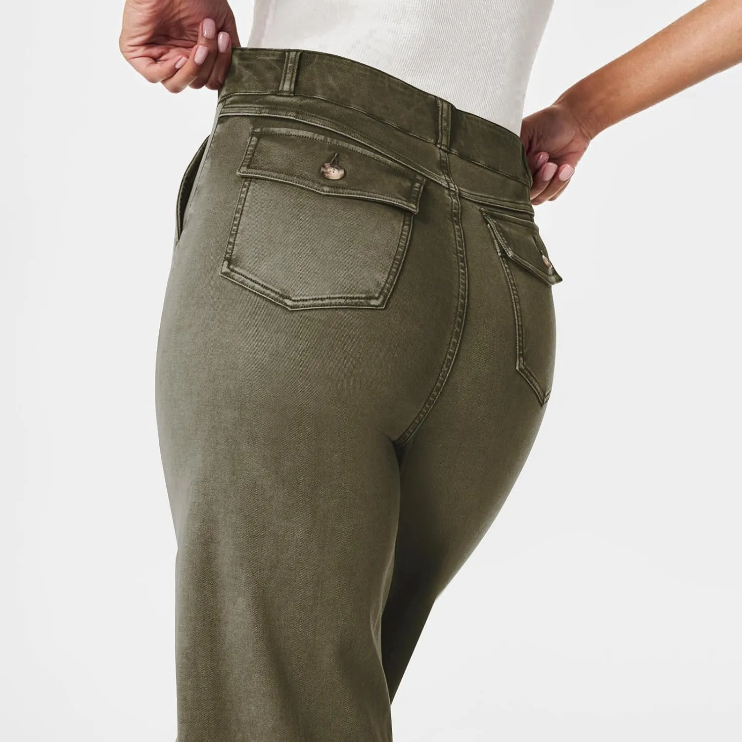 Gumipy Women Stretch Twill Cropped Wide Leg Pant High Waist Casual Capri Pants Straight Leg Chino Pants Dressy Ankle Jeans