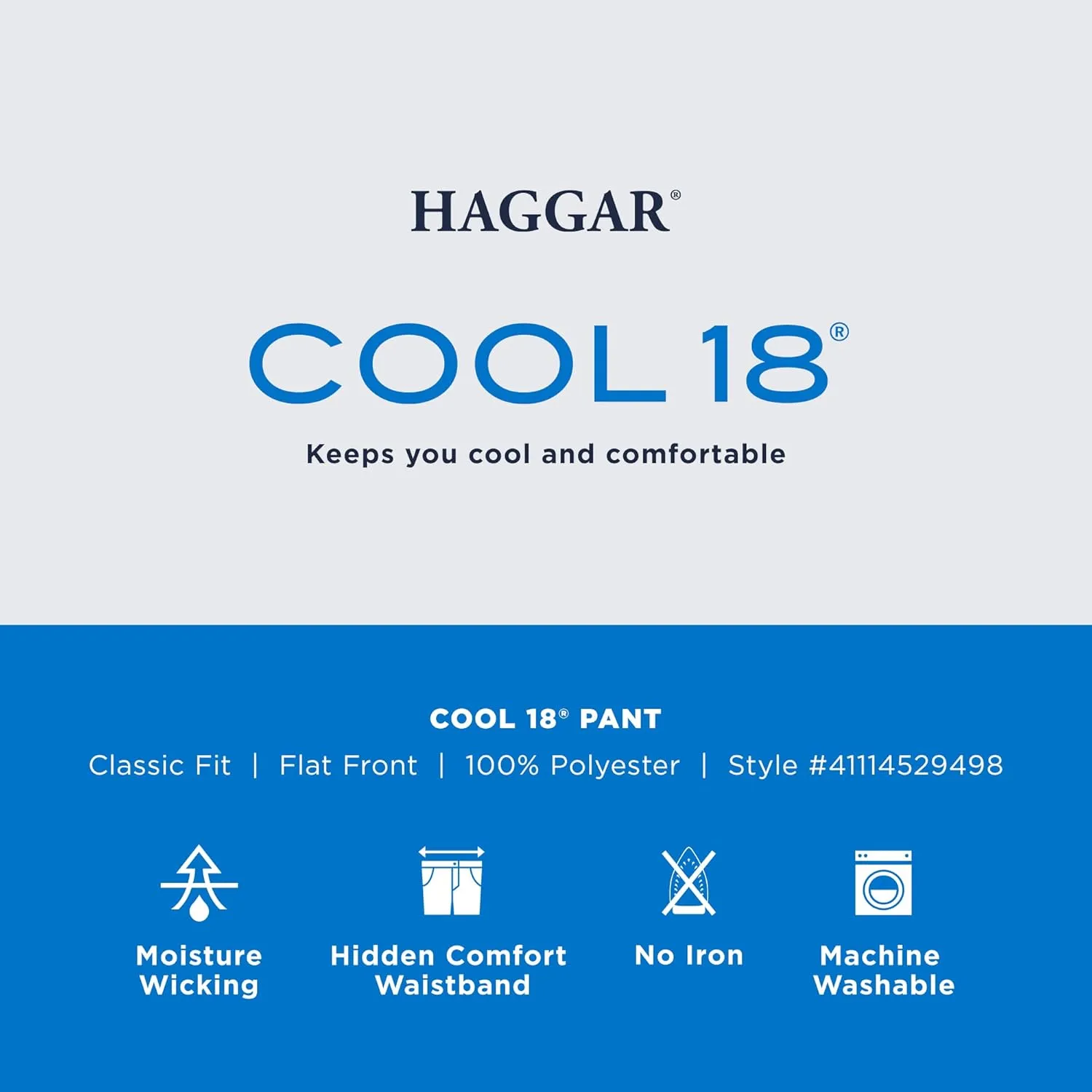 Haggar Men's Cool 18 Classic Fit Flat Front Hidden Expandable Waistband Casual Pant