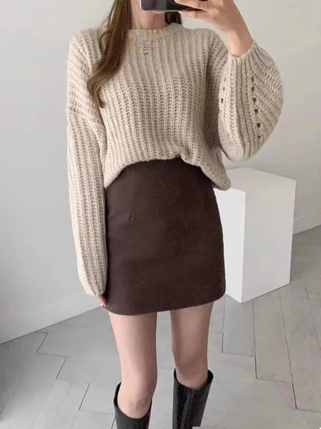 Half Skirt Female Fall and Winter High-Waisted Casual Short Skirt