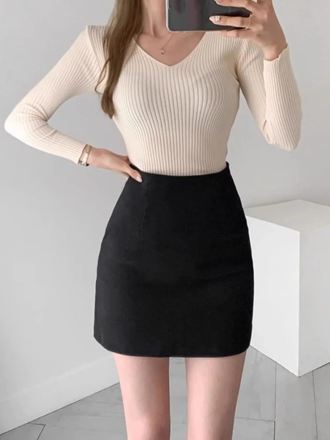 Half Skirt Female Fall and Winter High-Waisted Casual Short Skirt