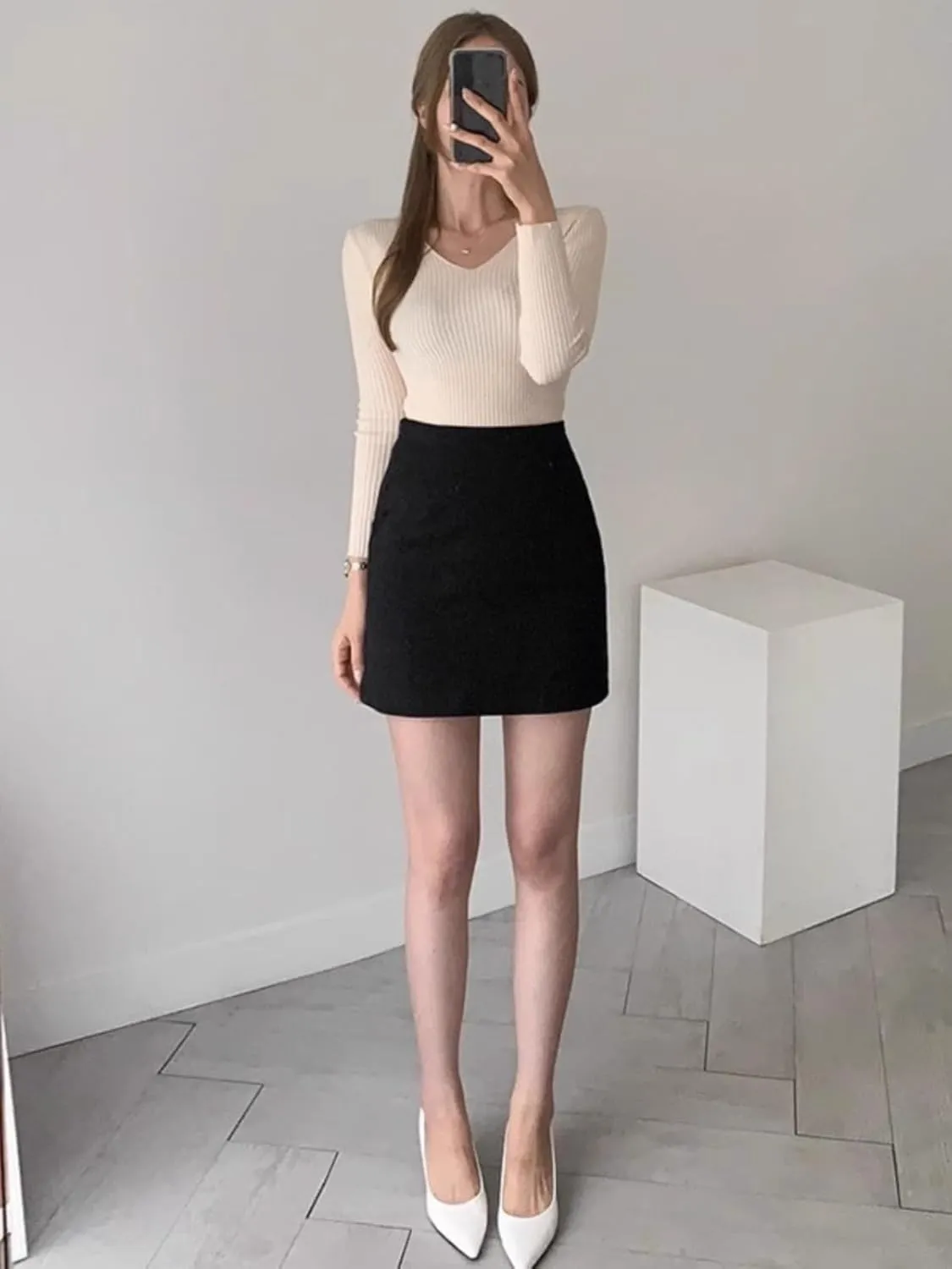 Half Skirt Female Fall and Winter High-Waisted Casual Short Skirt