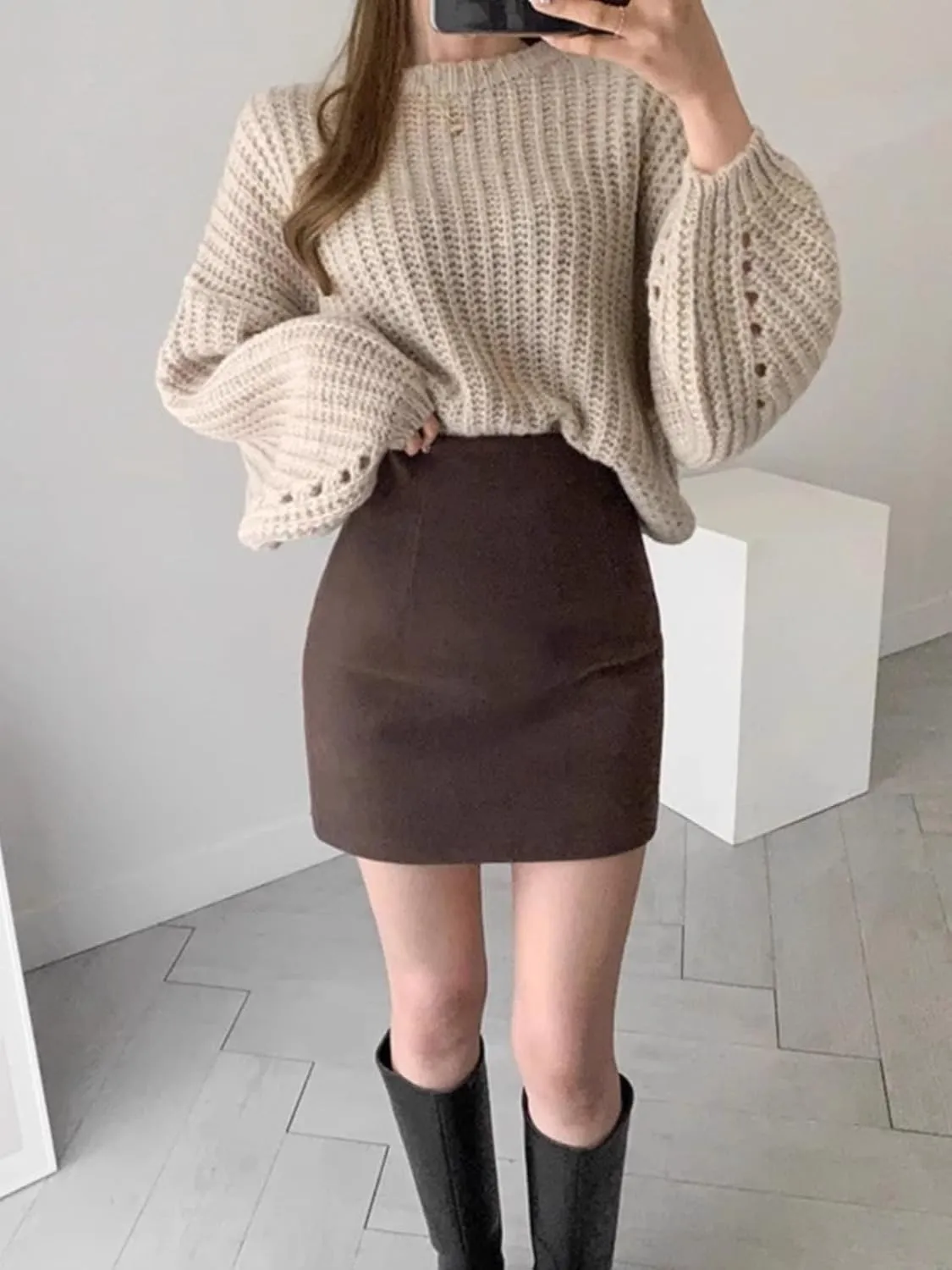 Half Skirt Female Fall and Winter High-Waisted Casual Short Skirt