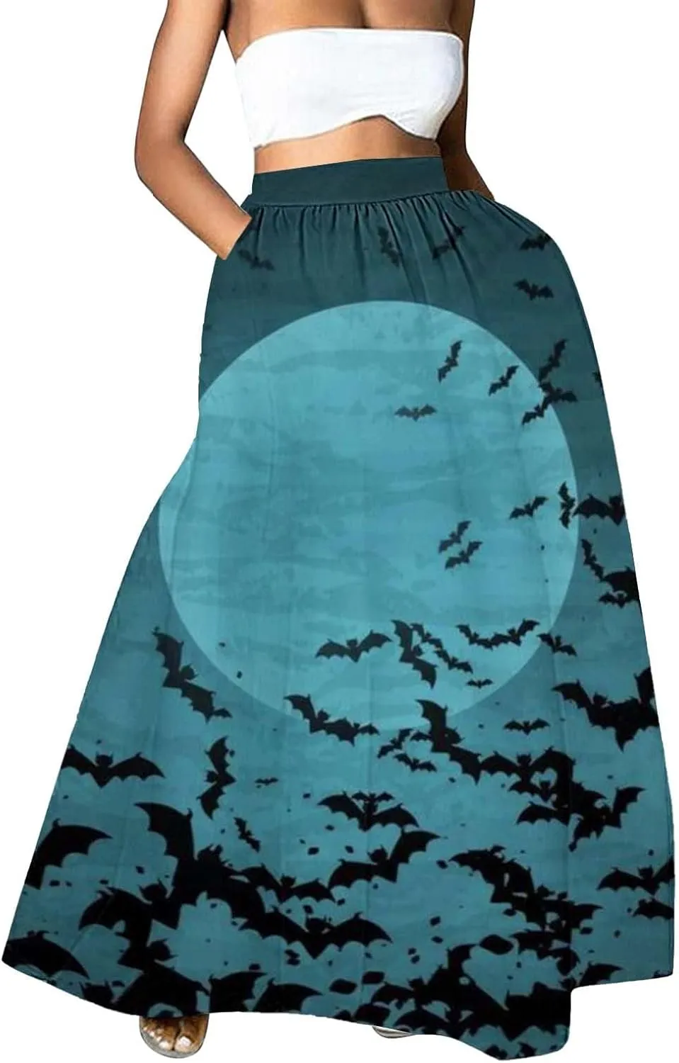 Halloween Skirts for Women Waist Party Beach Pocket Long Maxi Skirt Womens Tulle Skirt Black Tutu Skirt Black Skirt