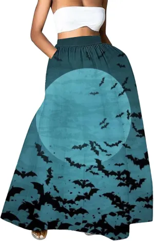 Halloween Skirts for Women Waist Party Beach Pocket Long Maxi Skirt Womens Tulle Skirt Black Tutu Skirt Black Skirt