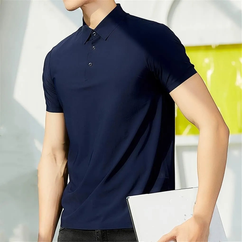 Hamthuit Men Polo Shirt Business Solid Breathable Quick Dry Mens Slim Fit Stretch Golf Tee Shirt