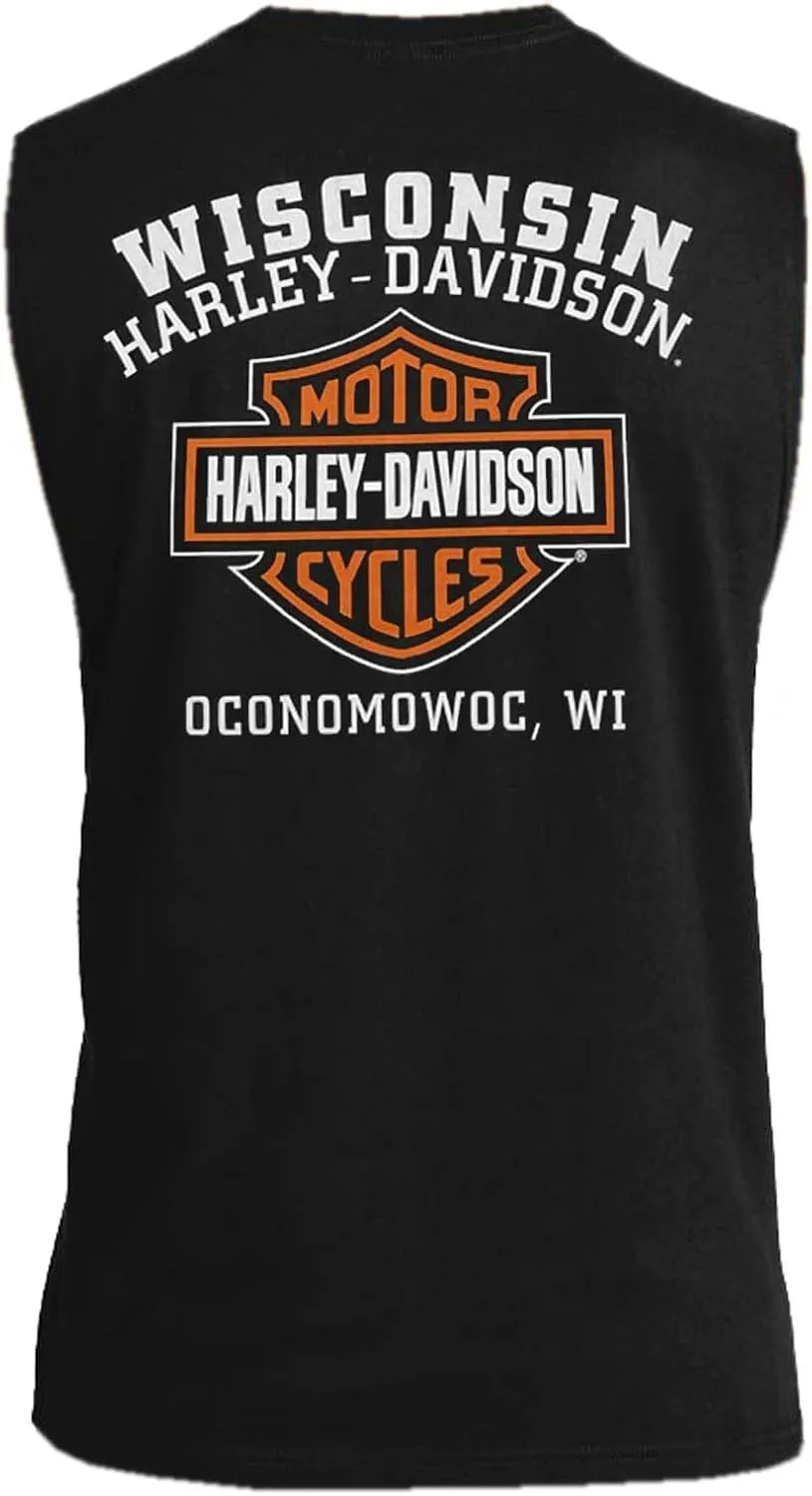 Harley-Davidson Men's Iconic Bar & Shield Crew-Neck Sleeveless Muscle Tee, Black