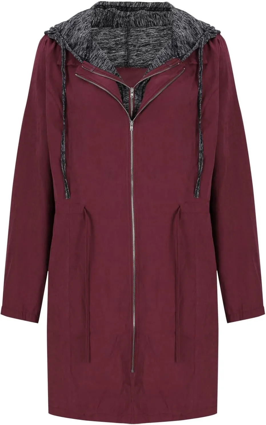 HGps8w Plus Size Hooded Outerwear Jacket for Women Fake-Two Pieces Full Zip Up Windbreaker Outdoor Trench Coat with Pockets