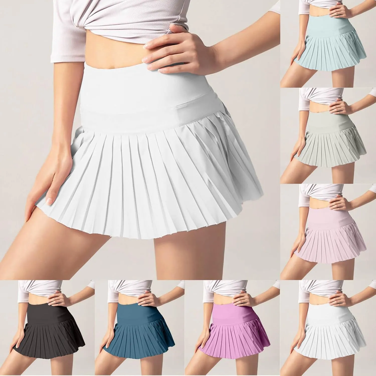 HGps8w Womens Pleated Tennis Skirts with Bulit-in-Shorts High Waisted Athletic Golf Skorts Skirts Outdoor Sports Shorts
