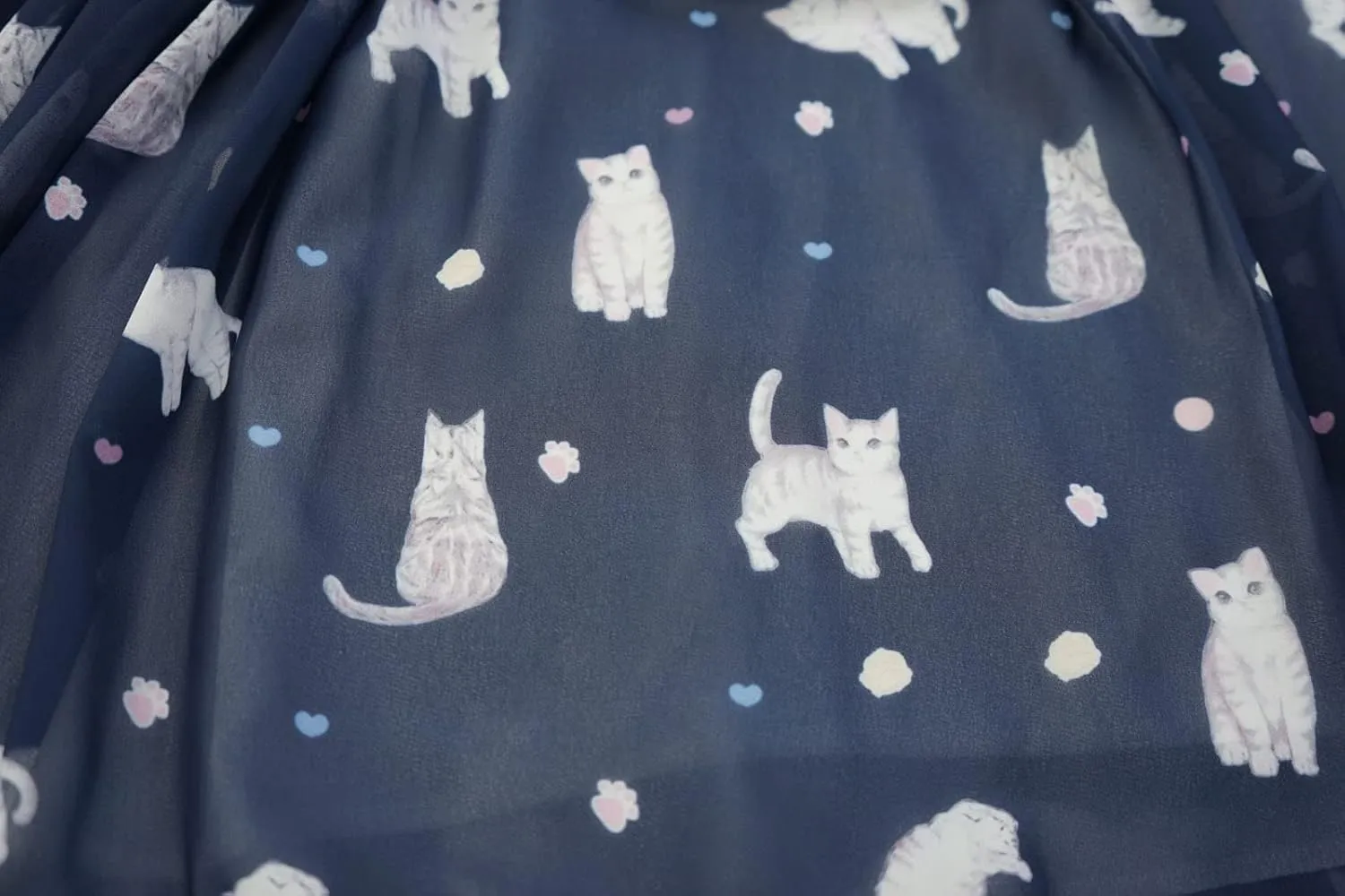 High Waist Pleated Midi Skirt for Women Teen Girls Chiffon Lolita Kawaii Cat Print Ruffle Lace Hem Flowy Casual Skirts