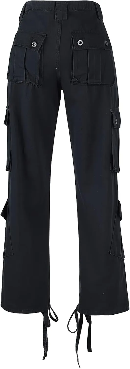 High Waisted Baggy Cargo Jeans for Women Y2K Wide Leg Loose Boyfriend Streetwear Trousers with Pockets Harajuku Grunge