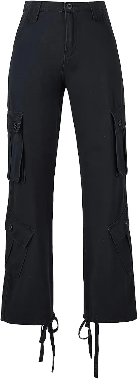 High Waisted Baggy Cargo Jeans for Women Y2K Wide Leg Loose Boyfriend Streetwear Trousers with Pockets Harajuku Grunge