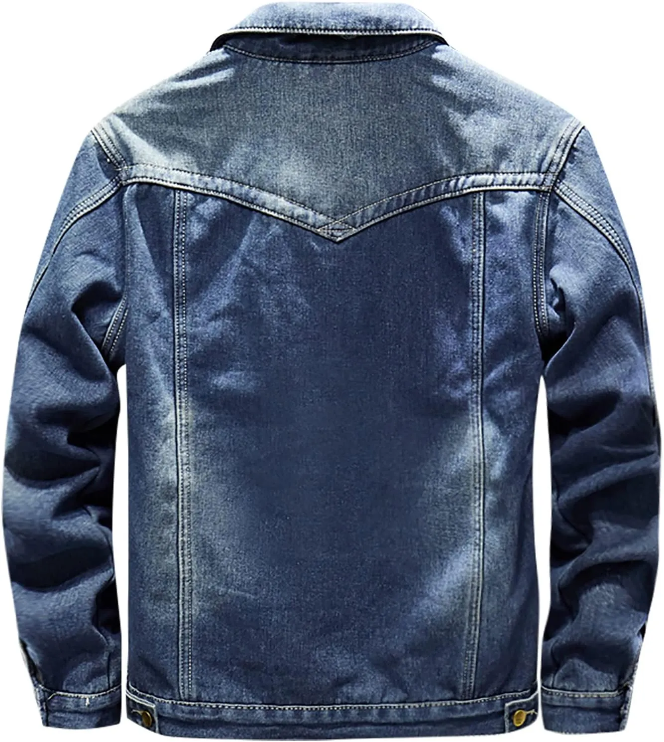 hlysgo Men's Denim Jacket Lapel Sherpa Fleece Lined Thicken Denim Jean Trucker Jacket Coats Slim Casual Jean Jacket Unisex