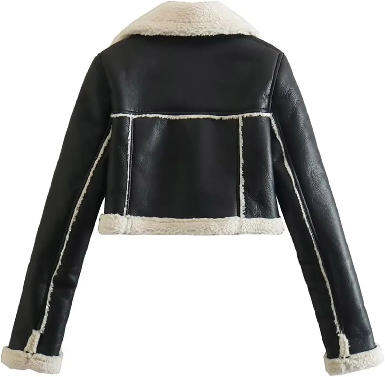 hlysgo Womens Faux Shearing Leather Jackets Sherpa-Lined Crop Coat Winter Bomber Jacket Short Outerwear Winter Clothes