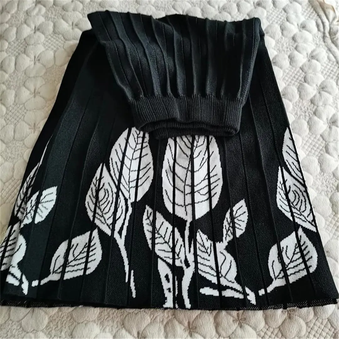 Hndudnff Elastic High Waist Pleated A-Line Skirts for Women Printing Thicken Knitted Midi Skirt