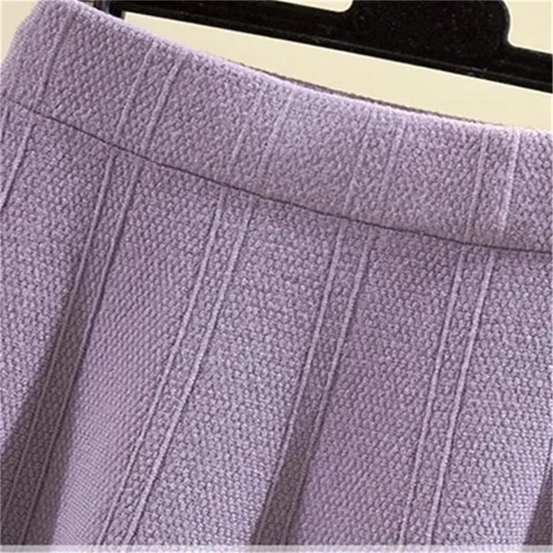 Hndudnff Women Gothic Solid Color Pleated Knitted Skirts Christmas High Waist A-Line Midi Skirts