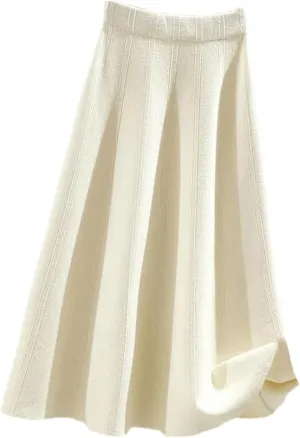 Hndudnff Women Gothic Solid Color Pleated Knitted Skirts Christmas High Waist A-Line Midi Skirts